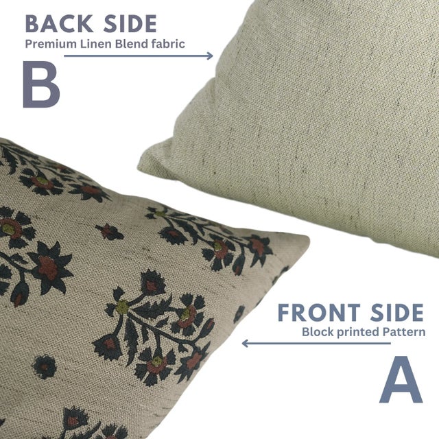 Fabdivine Traditional Sadabahar Block Print Linen Blend Cushion Cover- 14x20 For Sale - Image 4 of 5