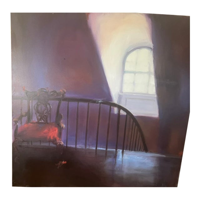 1990s Painting by Beverly Dennis 'Red Chair at Stairway" For Sale