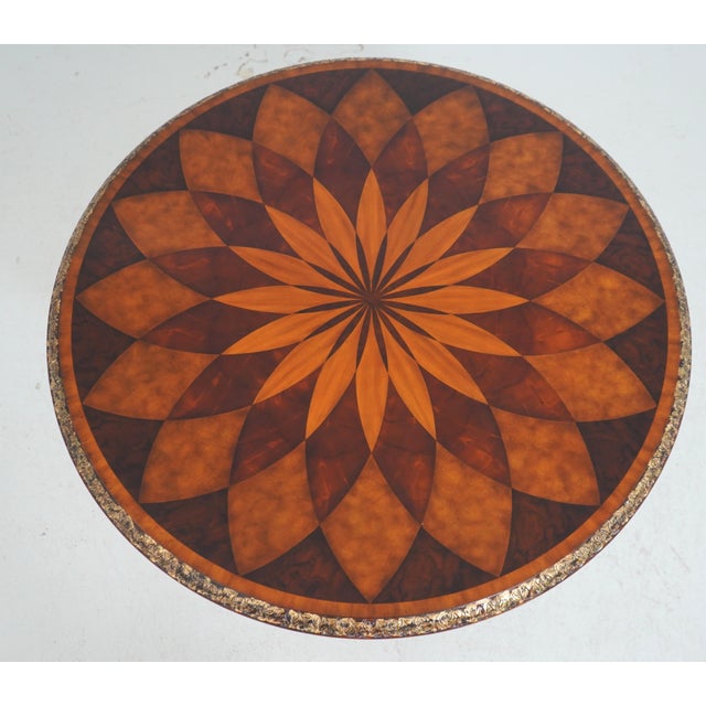 Traditional Maitland Smith Round Inlaid Top Bronze Feet Center Table For Sale - Image 3 of 14