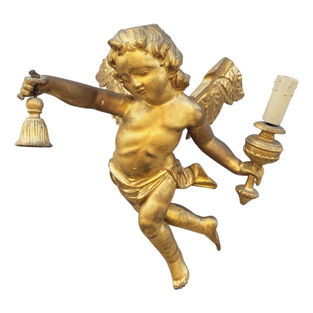 19th Century Winged Putto in Gilded Wood, Italy For Sale