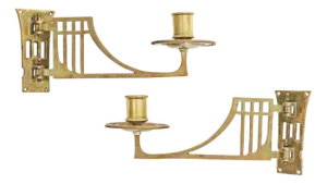 Art Nouveau Piano Wall Candleholders in Brass, 1920s, Set of 2