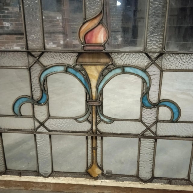 1910s Antique Beaux Arts Style Stained Glass Window For Sale - Image 5 of 5