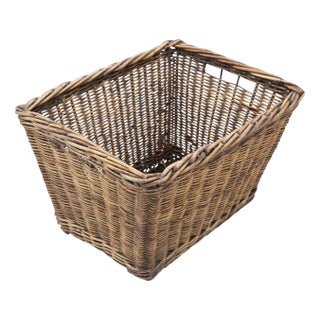 Large Antique Cane Strong Log or Storage Basket, 1920s For Sale