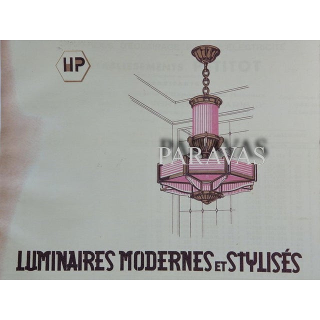 Petitot French Art Deco Chandelier 1930s - Stepped Chevron Geometric Glass For Sale - Image 9 of 10