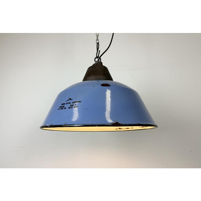 Industrial Blue Enamel and Cast Iron Pendant Light, 1960s For Sale - Image 10 of 16