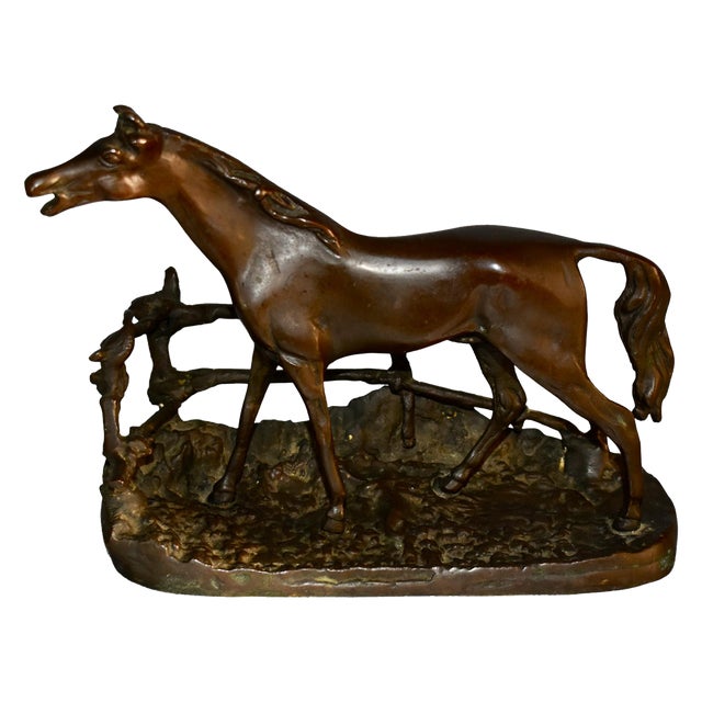 Vintage Bronze Horse on a Fenced Pastural Base For Sale