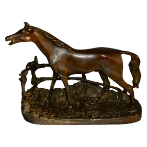 Vintage Bronze Horse on a Fenced Pastural Base