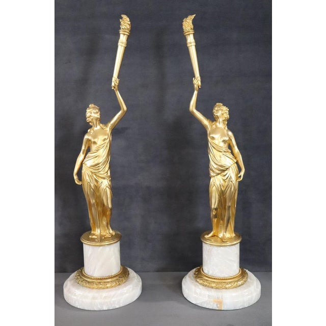 Sculptural Figures, Gilt Bronze on Alabaster Bases, Early 20th Century, Set of 2 For Sale - Image 13 of 18