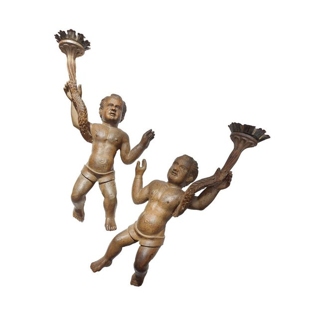18th Century Wooden Putti Candleholders, 1800s, Set of 2 For Sale - Image 6 of 6