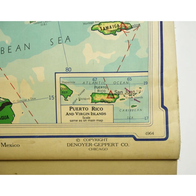 Blue 1964 Denoyer Geppert Series Canvas Mid America Roll Up Map For Sale - Image 8 of 12