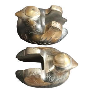 Pair of Late 19th Century Meiji Japanese Screen Holders Weights Mandarin Ducks Bronze Gold Gild!