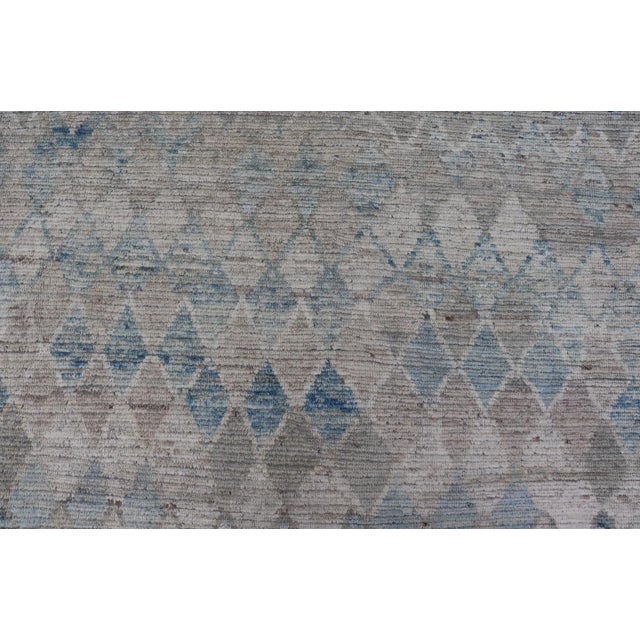 Oversized Modern Casual All-Over Diamond Design in Blue, Taupe, and Cream 13'10 X 19'10 For Sale - Image 4 of 12