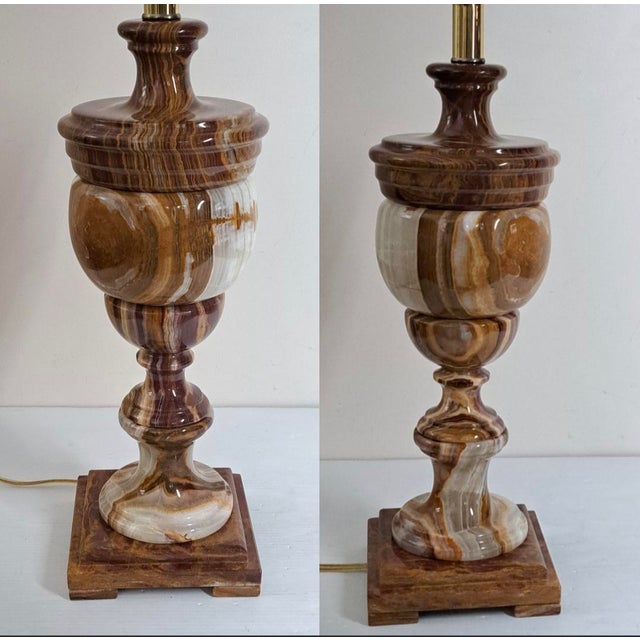 Tan Vintage Banded Onyx Marble Urn Table Lamp With Stone Finial For Sale - Image 8 of 13