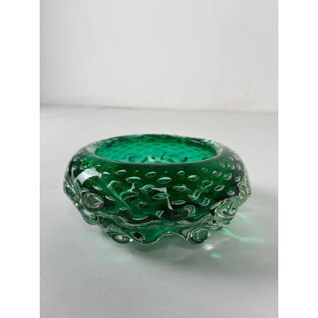 Glass Emerald Green Murano Glass Ashtray, 1970s For Sale - Image 7 of 12