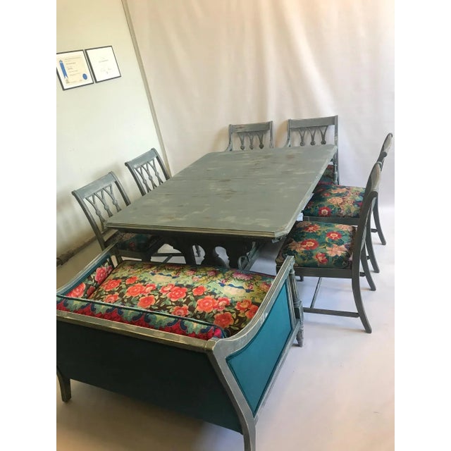 Wood 1900s Antique Dining Trestle Table and 6 Chairs - Set of 7 For Sale - Image 7 of 13