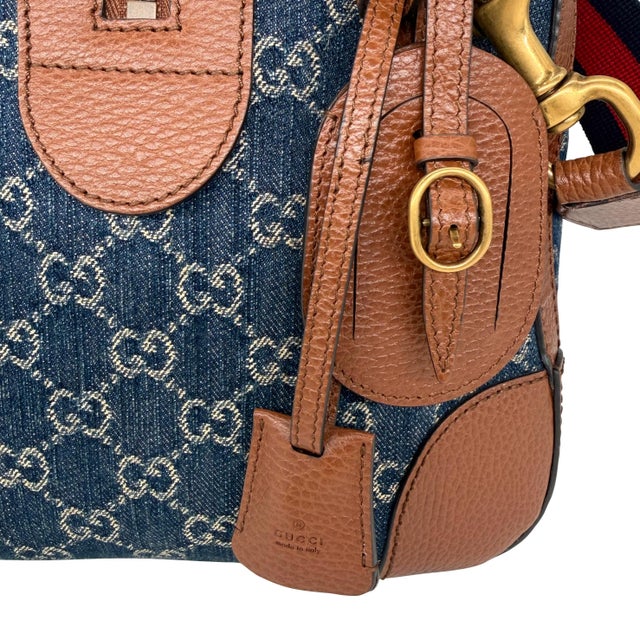 Gucci Denim Gg Supreme Canvas and Brown Leather Duffle Bag, Spring/Summer 2022. For Sale - Image 11 of 13
