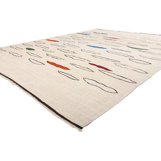 52624 Vintage Turkish Kilim Rug, 10'10 x 13'10. A captivating synthesis of modernist abstraction and Anatolian weaving...