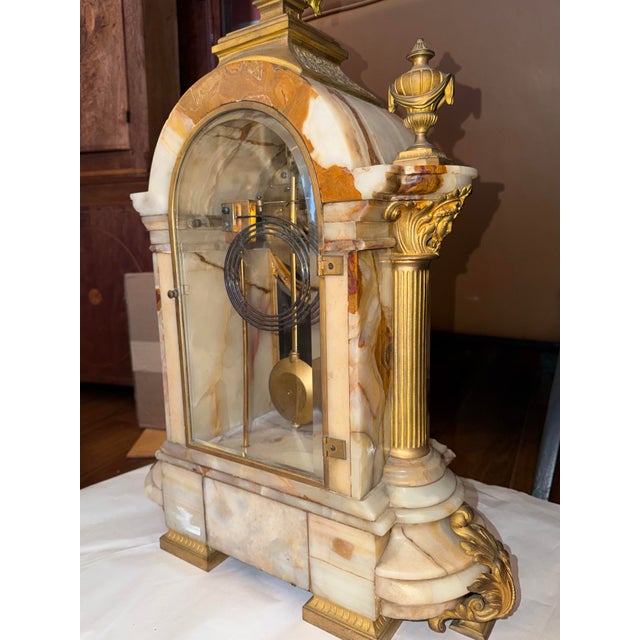 Alabaster Enormous 15 Day French Crystal Regulator Clock With Portico Style Stone Case For Sale - Image 8 of 10