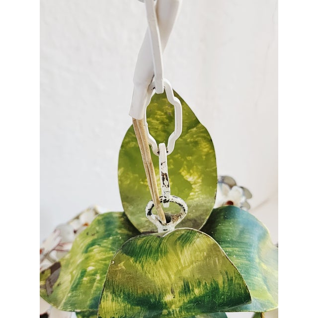 Vintage Italian Handpainted Foral Motif Tole Chandelier For Sale - Image 17 of 18
