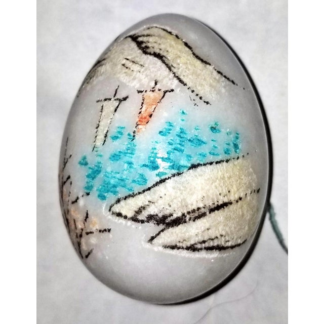 What a fun pair of eggs, incised and colored Japanese scene contiguous on both eggs, Cararra marble.