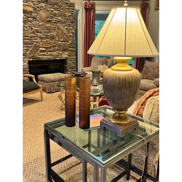 Burnt Umber Pair of Urn Lamps For Sale - Image 8 of 9