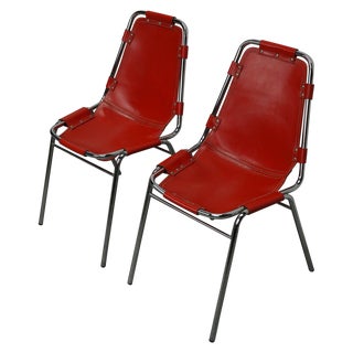 Set of Red Chairs by Charlotte Perriand for Les Arcs, 1960s For Sale