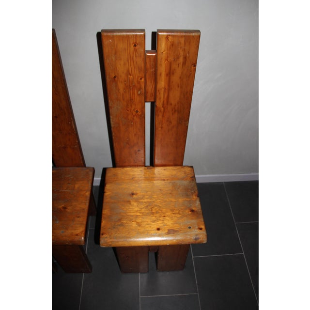 Brutalist Totem Chairs in American Pine, 1970s, Set of 4 For Sale - Image 13 of 15