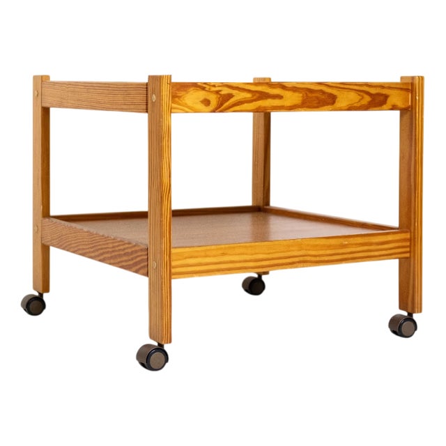 Vintage Teak 2-Tier Tea Trolley with Wheels For Sale