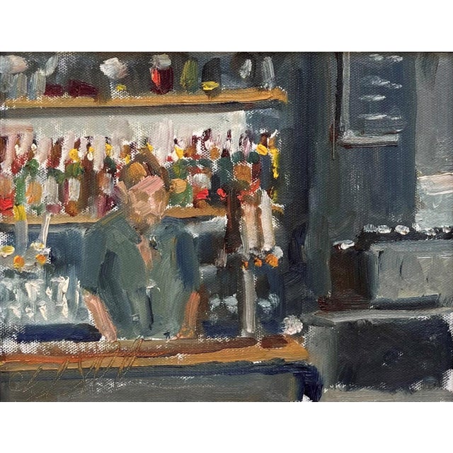 What Are You Having by Clyde Steadman | Oil Painting of a bartender at a bar For Sale