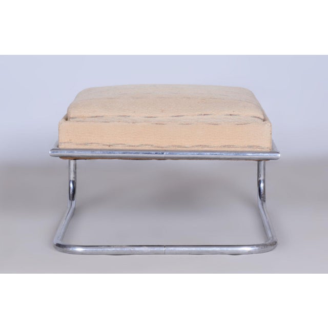 Czech Bauhaus Armchairs and Stool in Beech and Chrome in Steel, 1920s, Set of 3 For Sale - Image 11 of 12