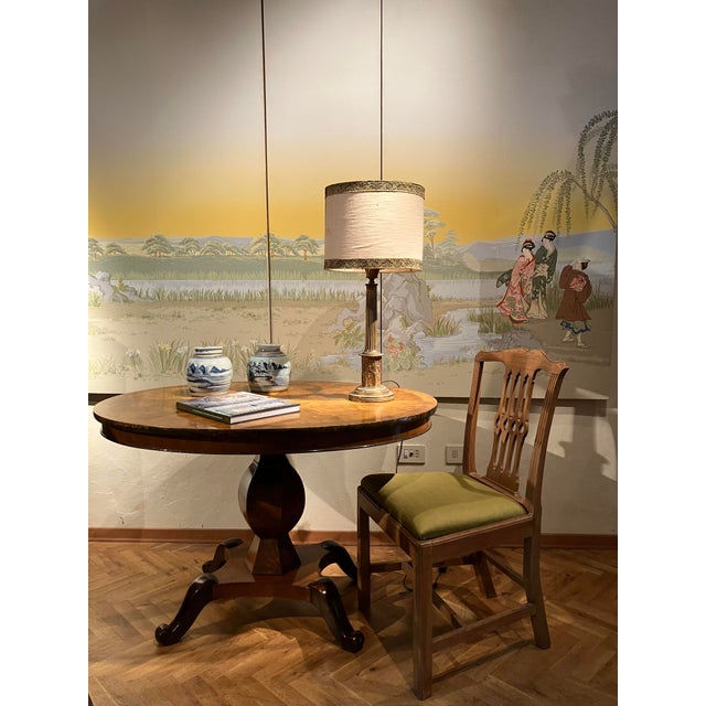 Antique Biedermeier Italian Burl Walnut and Maple Oval Dining Table with Faceted Pedestal, 1800s For Sale - Image 5 of 17
