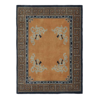 Rug & Kilim’s Chinese Art Deco Inspired Rug, Brown With Greek Key Border For Sale