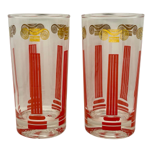 Mid 20th Century Red & Gold Column Tumblers- A Pair