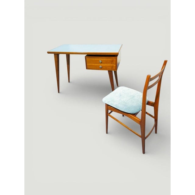 Mid-Century Italian Desk and Chair with Suspended Bookcase in the style of Gio Ponti, 1950, Set of 3 For Sale - Image 6 of 18