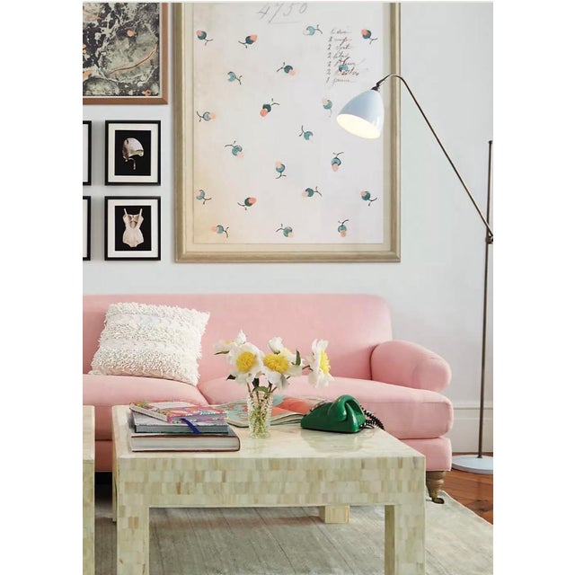 Early 21st Century Linen Willoughby Grand Sofa: 3 Cushion Wilcox in Petal Pink, With Wooden Foot Casters For Sale - Image 5 of 9