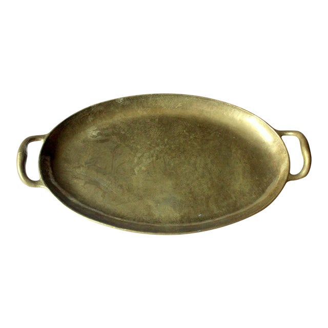 Solid Brass Design Serving Tray by Collini/Austria Handmade and Marked Vintage For Sale