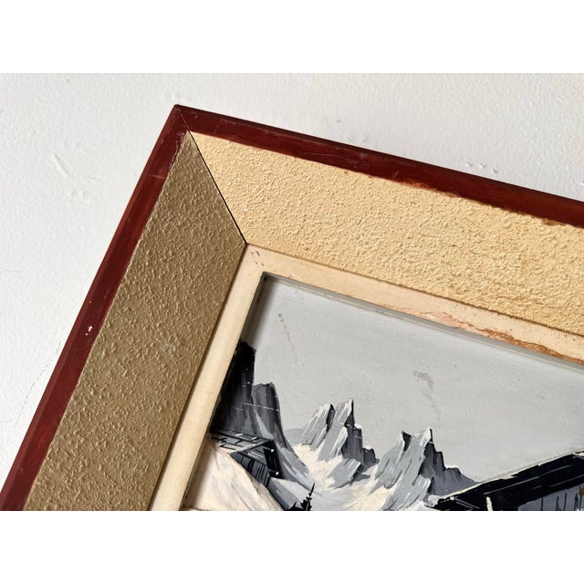 1970s Vintage Carved Wood Relief Winter Landscape Painting, Signed For Sale - Image 11 of 12