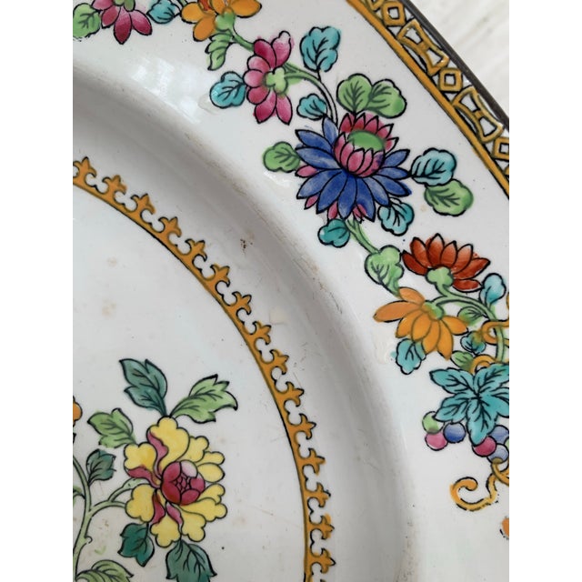 Antique Old English Copeland Spode ‘Peacock’ Chinoiserie Plate With Multicolored Birds & Botanical Flowers With a...