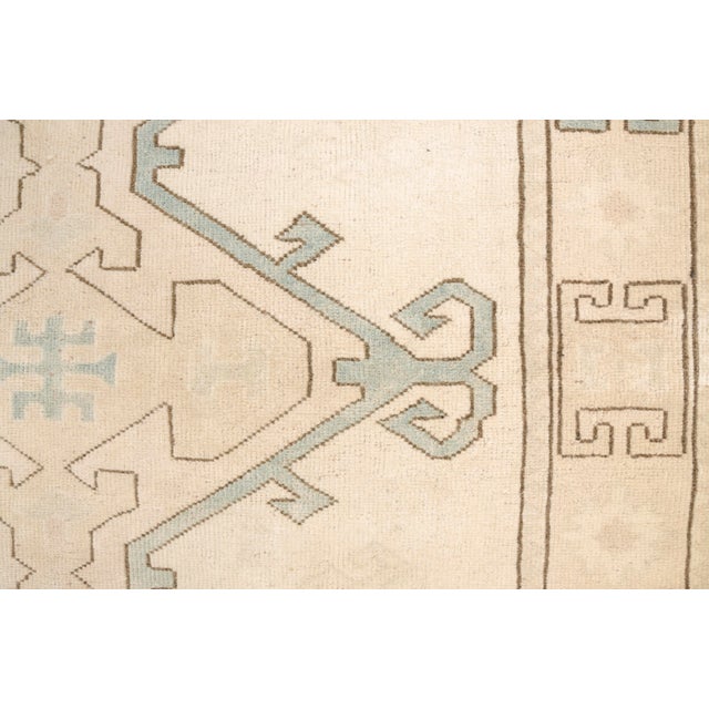 Vintage Turkish Oushak Rug in Cream and Sage Green Geometric Medallion For Sale - Image 10 of 10