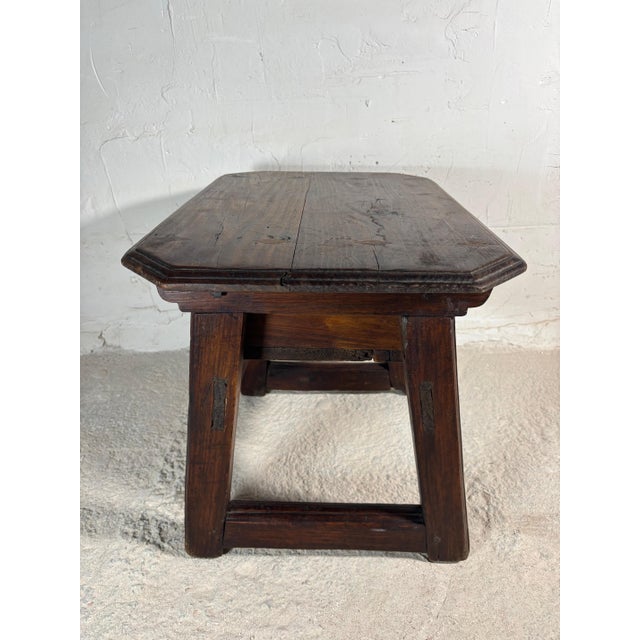 Rustic Spanish Castilian Carved Wood Side Table with Iron Hardware, Early 20th Century For Sale - Image 3 of 14
