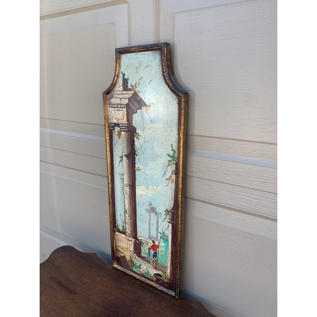 Blue Italian Capriccio Landscape Painting in Shaped Gilt Frame For Sale - Image 8 of 9