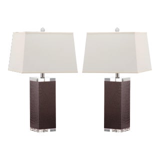 27 Inch H Leather Table Lamp in Brown - a Pair For Sale
