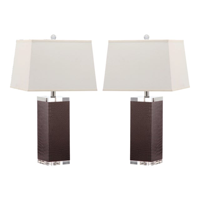 27 Inch H Leather Table Lamp in Brown - a Pair For Sale