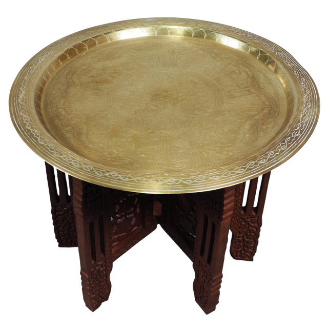 Vintage Orient Islamic Hammer Engraved Table Tray, 1940s For Sale