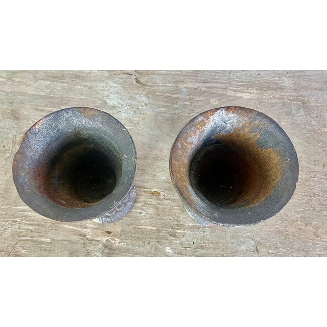 Pair of Petite French Cast Iron Urns For Sale In Los Angeles - Image 6 of 10