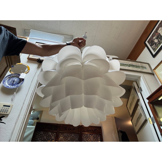 Mid-Century Modern Possini Euro Flower Pendant Chandelier, White For Sale - Image 3 of 12