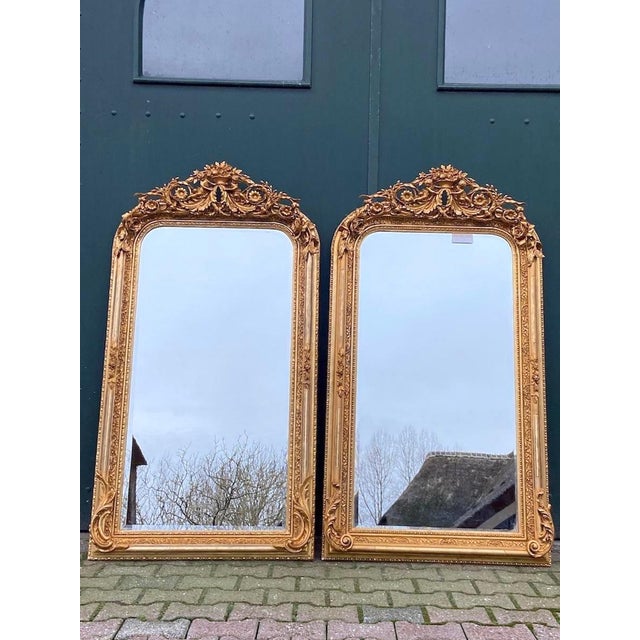 Late20C French Artisan Louis XVI Gold Wood Floor Mirror-Pair For Sale - Image 15 of 16