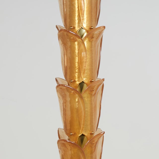 Metal Vintage Italian Glass and Brass Palm Tree Floor Lamp For Sale - Image 7 of 11