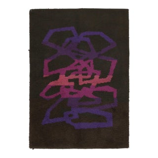 Vintage Scandinavian Rya Rug in Pink & Blue Abstract Field - Rug & Kilim For Sale