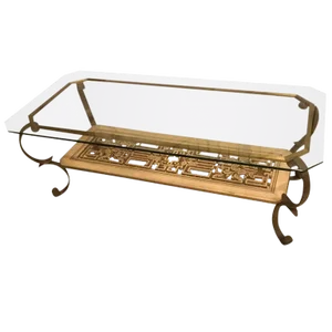 Mid-Century Brass and Giltwood Coffee Table